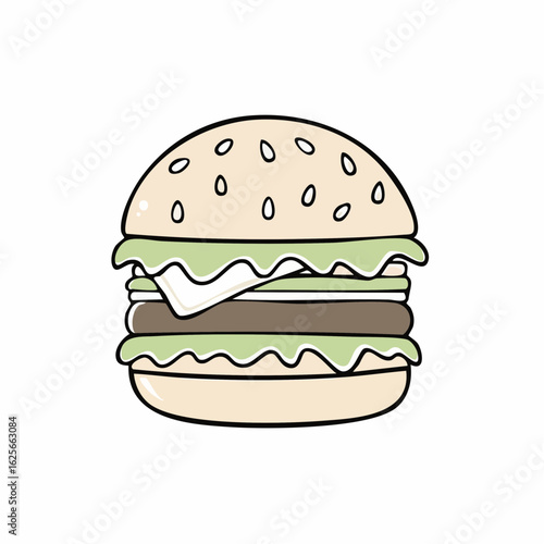 Delightful Burger Illustration: A Cartoon-Style Representation of a Classic Fast Food Treat