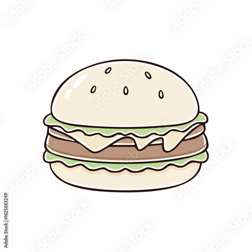 Delicious cartoon burger with fresh toppings, a delightful culinary illustration
