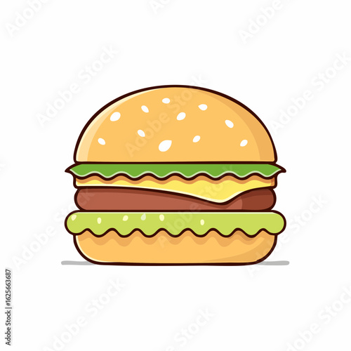 Delicious and Appetizing Cartoon Burger with Fresh Ingredients Illustration on White