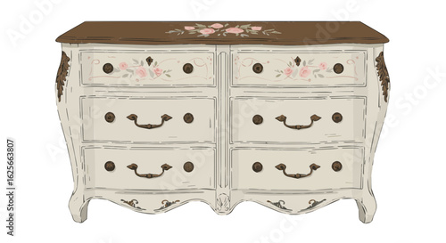 Home furniture vintage painted floral dresser shabby chic furniture chest of drawers bedroom storage antique style home decor vector
