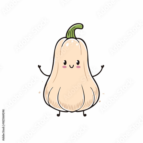Charming Butternut Squash Character with Cheerful Expression and Playful Posing on White