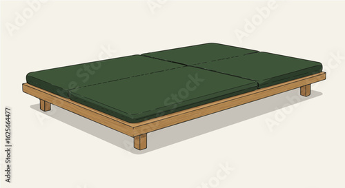 Home furniture shop modern wooden platform bed frame with green mattress for bedroom furniture online at affordable prices vector
