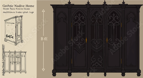 Home furniture gothic wardrobe furniture antique style dark wood storage cabinet vintage home decor interior design piece solid 100 vector