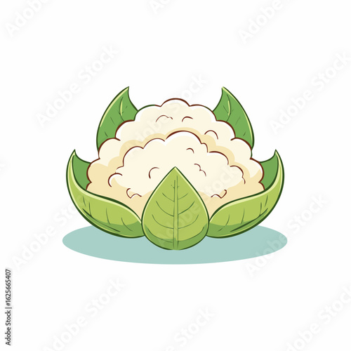 Illustrative cauliflower head amidst vibrant green leaves promoting healthy eating