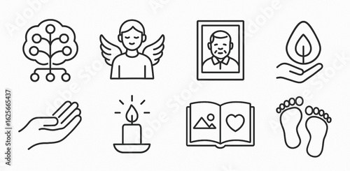 Día de Muertos Spiritual and Ancestral Symbols Coloring Icons, Flat Vector Set