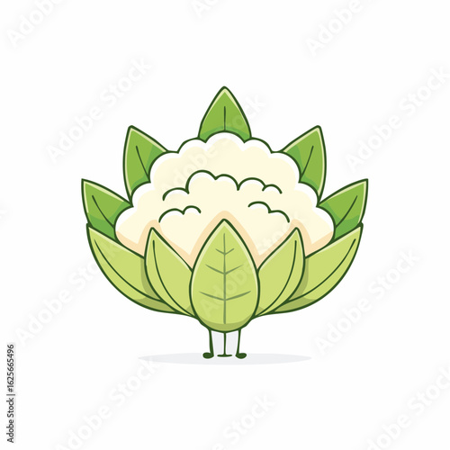Adorable Cauliflower Character Illustration with Big Eyes and Expressive Green Leaves