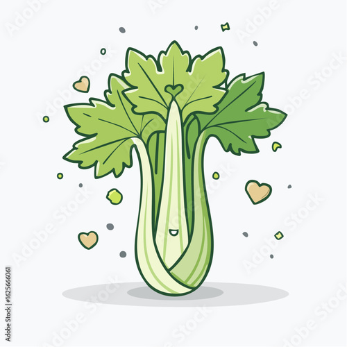 Delightful celery illustration with hearts radiating freshness and healthy vibes