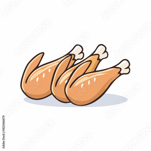 Whimsical Cartoon Illustration of Three Delicious Chicken Drumsticks on a White Background
