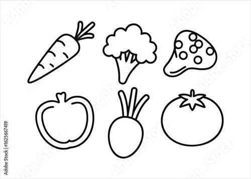 Clean black outline graphics depicting fresh natural produce items essential for wholesome eating habits and culinary inspiration