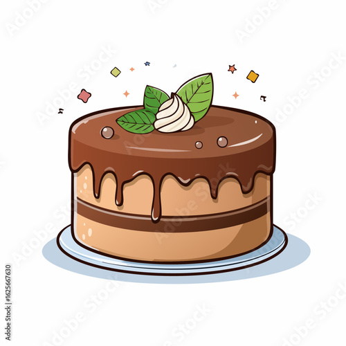 Delicious chocolate cake with mint and frosting, illustrated for bakery and confectionery ads