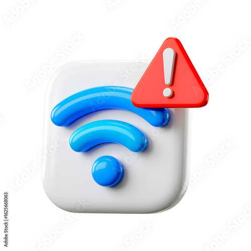 3d rendering of a wi fi signal icon with a red warning exclamation mark isolated on transparent background