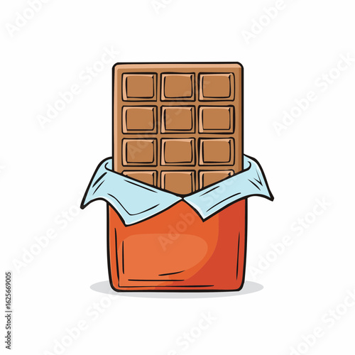 Delicious chocolate bar illustration with vibrant packaging and enticing square pattern