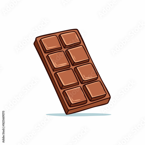 Delicious Illustrated Chocolate Bar with Smooth Squares in Cartoon Style Isolated
