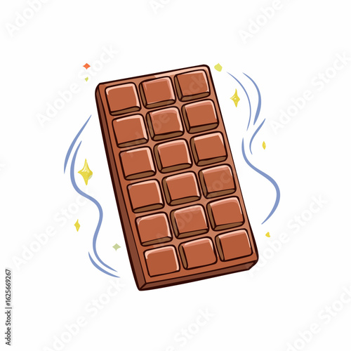 Delicious Chocolate Bar Illustration with Sparkling Accents and Whimsical Design elements