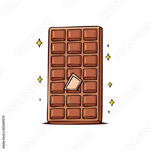 Delicious chocolate bar illustration with shiny details against a clean white background