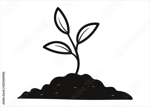 Minimalist single continuous line art depicting a delicate sprout emerging and growing with a clean aesthetic suitable for various design applications