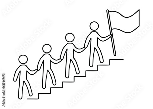 Canvas Print A singular unbroken line art depiction showcasing a group of diverse team member