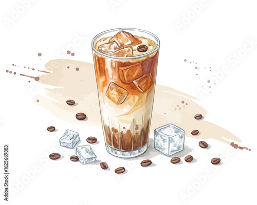 watercolor iced coffee latte vector illustration isolated on white background