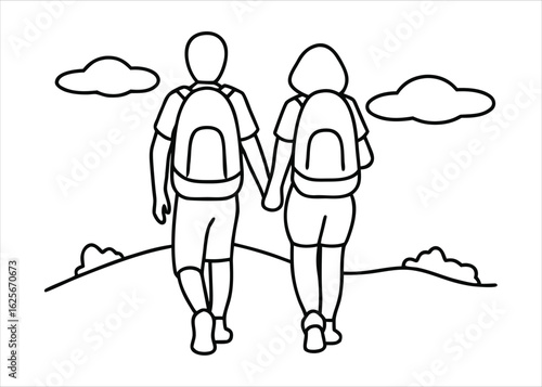 Two individuals enjoying a scenic outdoor adventure walking and hiking through natural landscapes with backpacks experiencing the tranquility of the wilderness