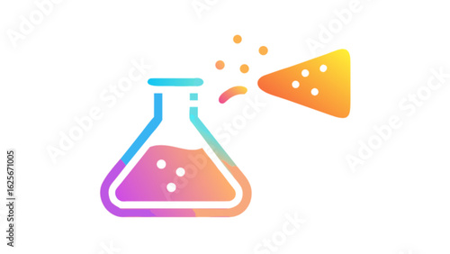 Colorful science lab experiment with beaker and flask for chemistry education and scientific research use