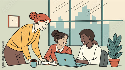 Teamwork collaboration meeting office diverse women business strategy project presentation and discussion