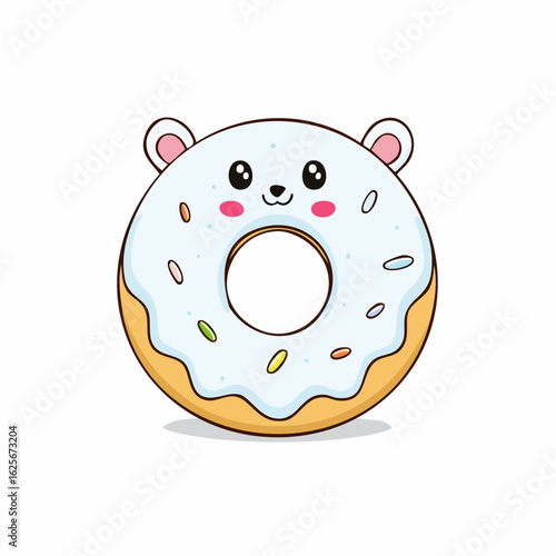Adorable Kawaii Donut Bear Illustration with White Glaze and Colorful Sprinkles