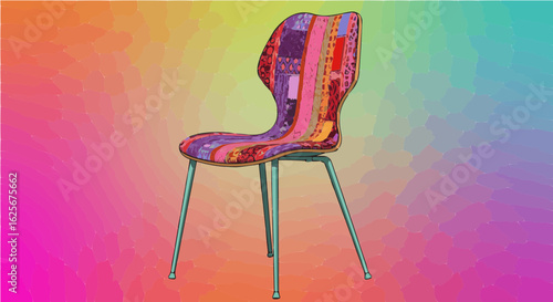 Home furniture unique colorful patchwork chair design modern furniture seating home decor interior design contemporary style art piece vector