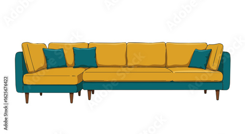 Home furniture shop modern l shaped sectional sofa couch with throw pillows for living room furniture online sale vector