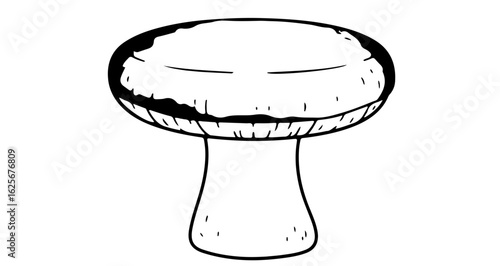 Home furniture illustration of a champignon mushroom, edible fungus, healthy food, culinary ingredient, black and white art vector