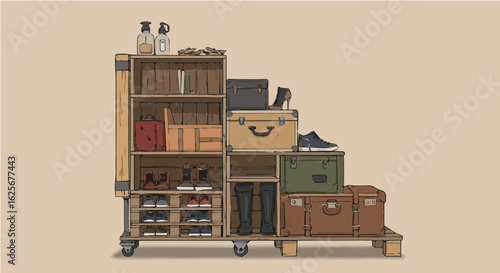 Home furniture stylish home storage solutions: explore shoe racks, shelving units, and decorative trunks for organization vector