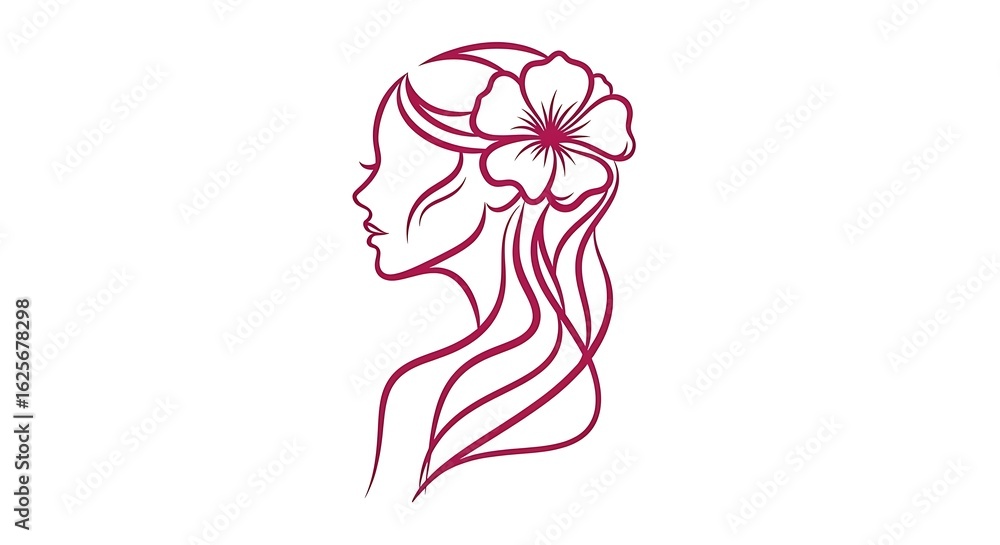 Woman with flower in hair silhouette isolated on white background Woman with flower in hair silhouette isolated on white background