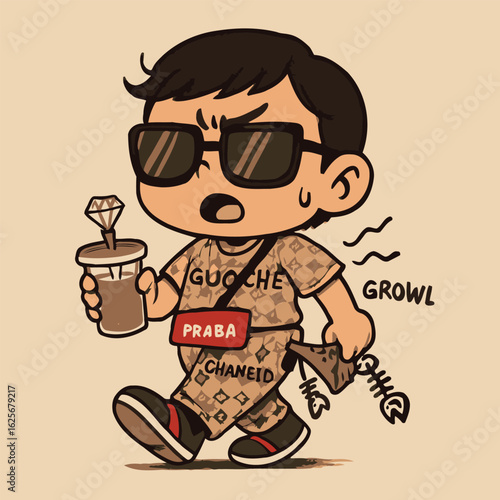 Sarcastic Sticker Character Wearing Luxury Clothes and Branded Accessories But Secretly Broke