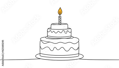 Single line drawing of a birthday cake