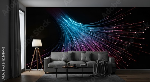 Modern Interior Decoration with Colorful Fiber Optic Abstract Wall Art