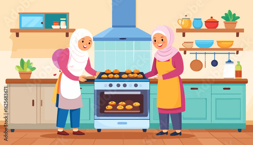 Baking Bliss: Muslim Women Cooking Together in a Kitchen