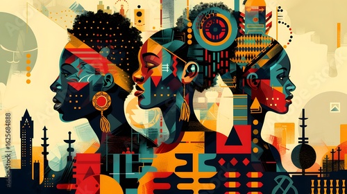 Black Women Abstract Geometric Profiles Modern Art