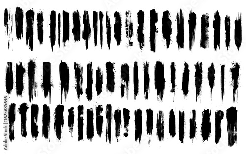 Big collection of black grunge brush strokes set. Artistic grungy creative brush stroke set.Back grunge lines.