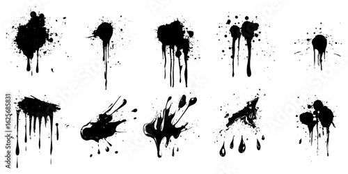 Nice splatter collection and large brush strokes. Abstract grunge collection for backdrop. High quality manually tracked. Different hand drawn spray design, grunge splash, ink blots. Splatter vector
