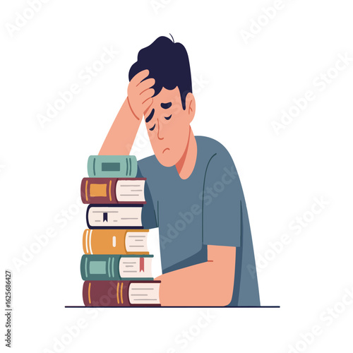 Stressed businessman overwhelmed by paperwork at his desk.