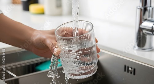 Wallpaper Mural Pouring fresh, clean drinking water from a kitchen tap into a glass. Hydration, thirst, and healthy lifestyle concept. Torontodigital.ca