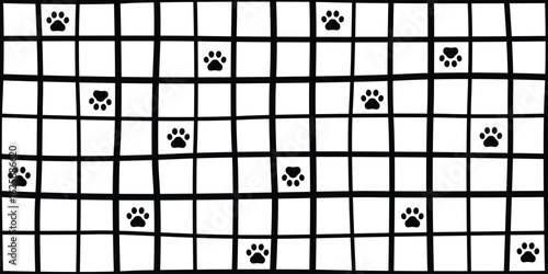 dog paw seamless pattern footprint cat walking checked weave line pet vector puppy kitten cartoon doodle wallpaper tile background gift wrapping paper repeat tartan plaid scarf isolated illustration d