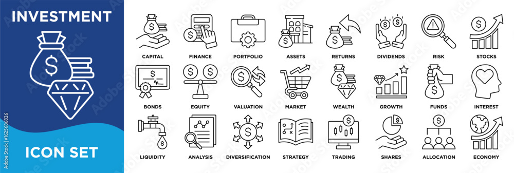 Fotografie investment icon collection set