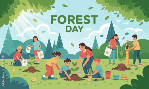 Planting for the Future: Community Tree Planting Illustration