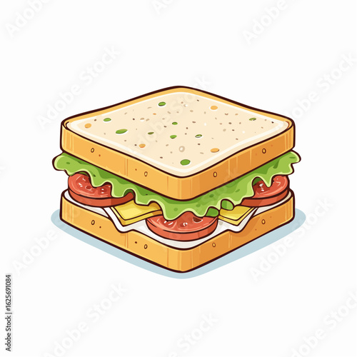 Delicious square sandwich with fresh ingredients for lunch break or quick and easy meal