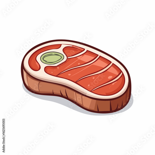 Illustration of a Cartoonish Steak Cut with Visible Marbling and a Garnish Detail