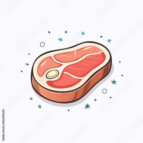 Vibrant steak illustration with festive star accents adding an artistic touch