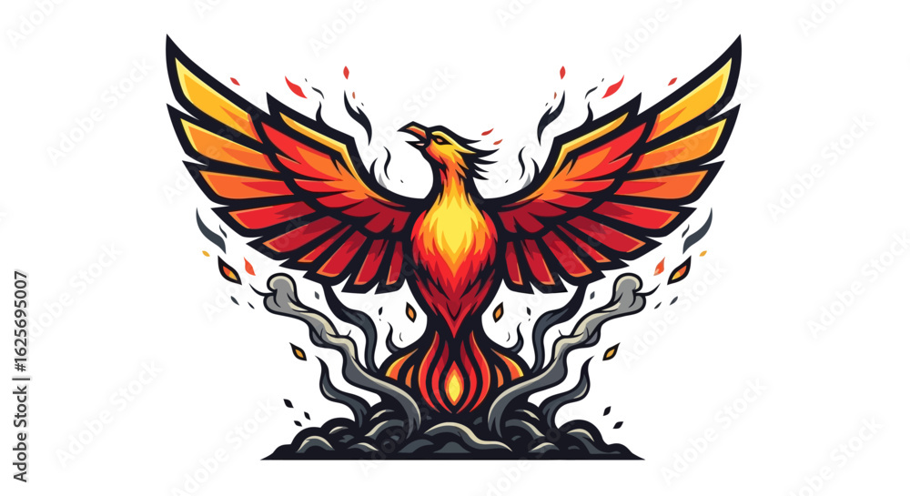 Obraz premium Phoenix Rising Fire Bird Vector Illustration Design