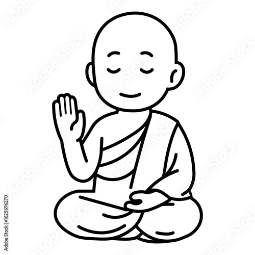 black and white meditating monk clip art preview