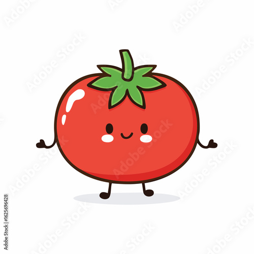 Adorable tomato character with smiling face and outstretched arms invites joyful interaction