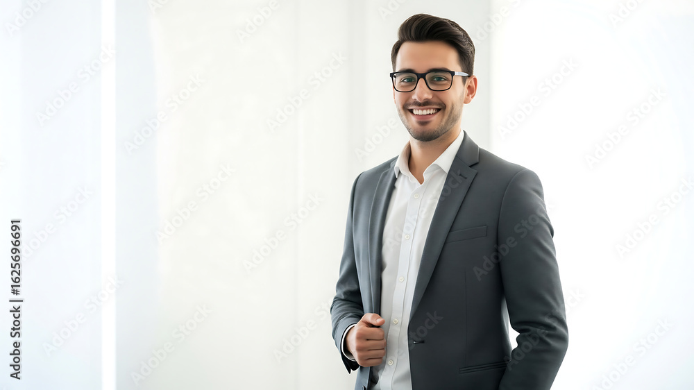 Fototapeta premium Confident young startup professional posing in modern minimalist office